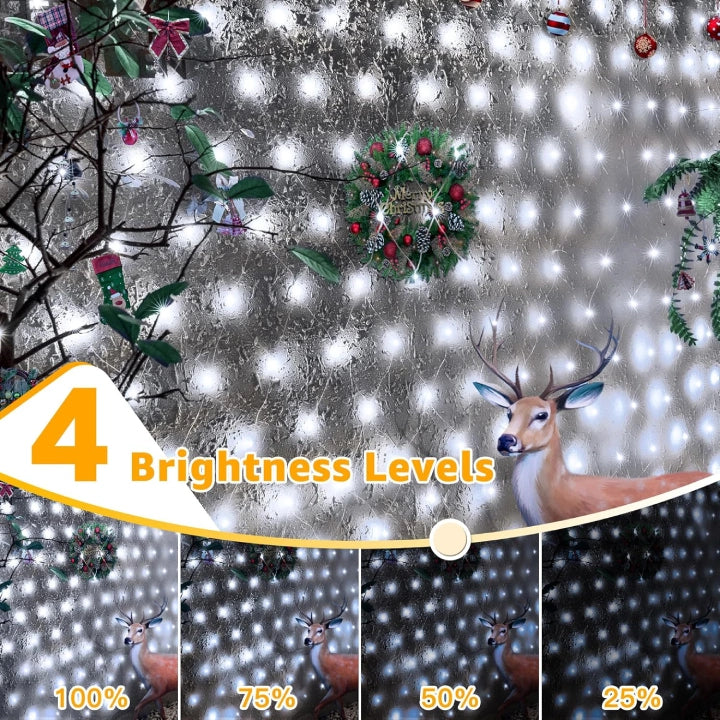 Ollny 200 LEDs 3m*2m IP67 Fairy Net Lights (Cool White, Clear Wire, Plug in, 8 Modes)