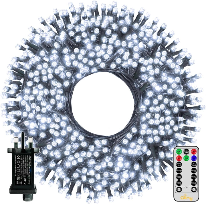 Ollny 800 LEDs 80m Patio Fairy String Lights (Cool White, Green Cable, Plug in, 8 Modes)