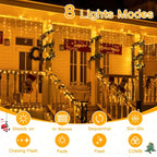 Ollny 400 LEDs 10m Christmas Outdoor Icicle  Lights (Warm White, Clear Cable, Connectable, 8 Modes)