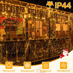 Ollny 400 LEDs 10m Christmas Outdoor Icicle  Lights (Warm White, Clear Cable, Connectable, 8 Modes)