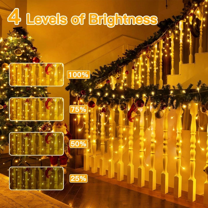 Ollny 400 LEDs 10m Christmas Outdoor Icicle  Lights (Warm White, Clear Cable, Connectable, 8 Modes)