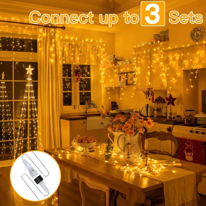 Ollny 400 LEDs 10m Christmas Outdoor Icicle  Lights (Warm White, Clear Cable, Connectable, 8 Modes)