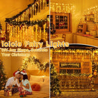 Ollny 400 LEDs 10m Christmas Outdoor Icicle  Lights (Warm White, Clear Cable, Connectable, 8 Modes)