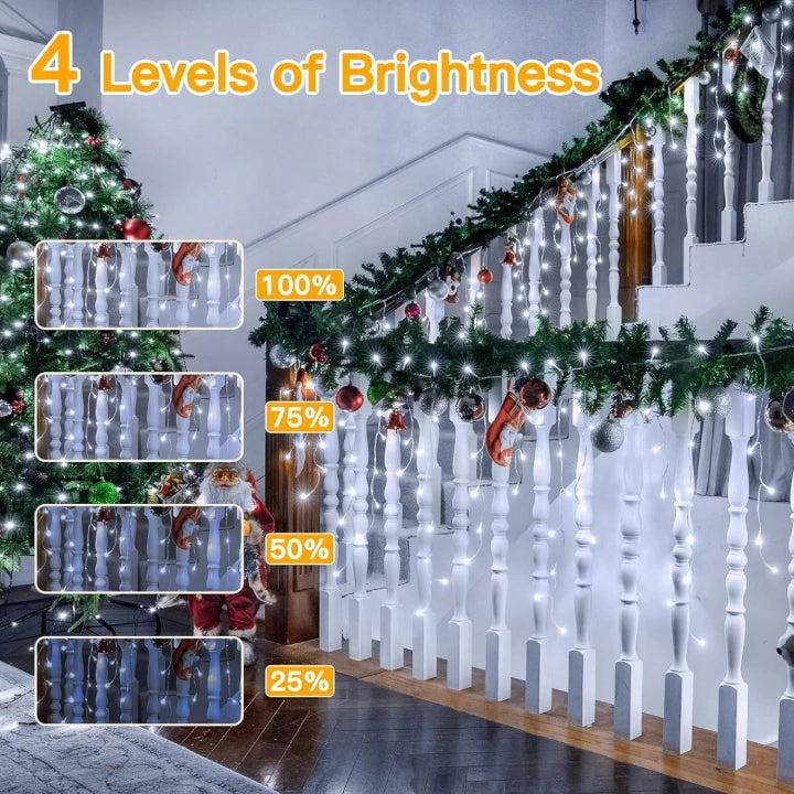 Ollny 400 LEDs 10m Outdoor Christmas Icicle  Lights (Cool White, Clear Cable, Connectable, 8 Modes)