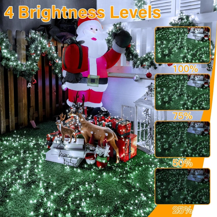 Ollny 1000 LED 15m Cool White Christmas Cluster Lights (Green Cable, Plug in, 8 Modes)