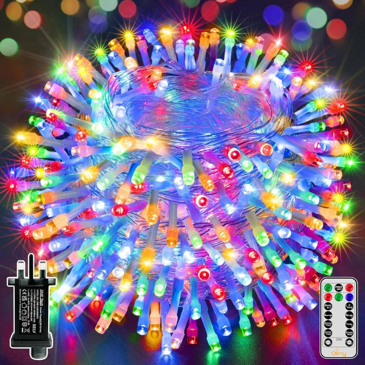 Ollny 400 LED 40m Multicolor Christmas String Lights (Clear Cable, Plug in, 8 Modes)
