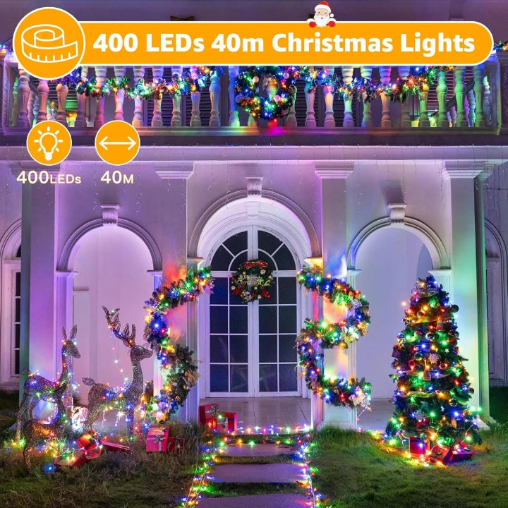 Ollny 400 LED 40m Multicolor Christmas String Lights (Clear Cable, Plug in, 8 Modes)