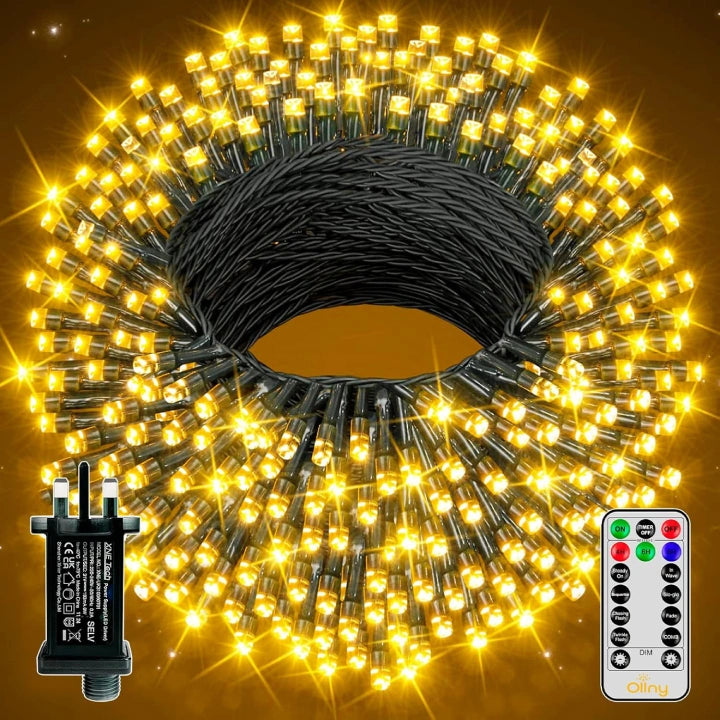 Ollny 400 LED 40m Warm White Christmas String Lights (Green Cable, Plug in, 8 Modes)