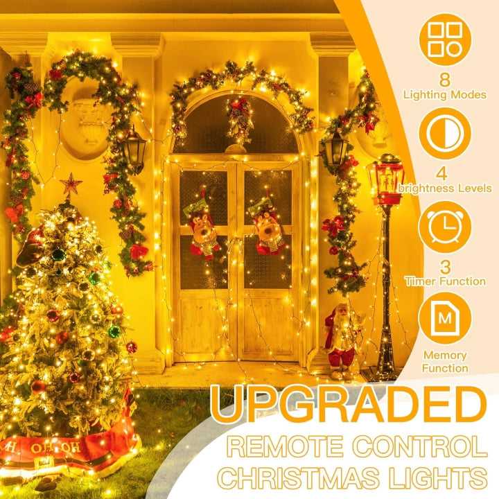 Ollny 400 LED 40m Warm White Christmas String Lights (Green Cable, Plug in, 8 Modes)