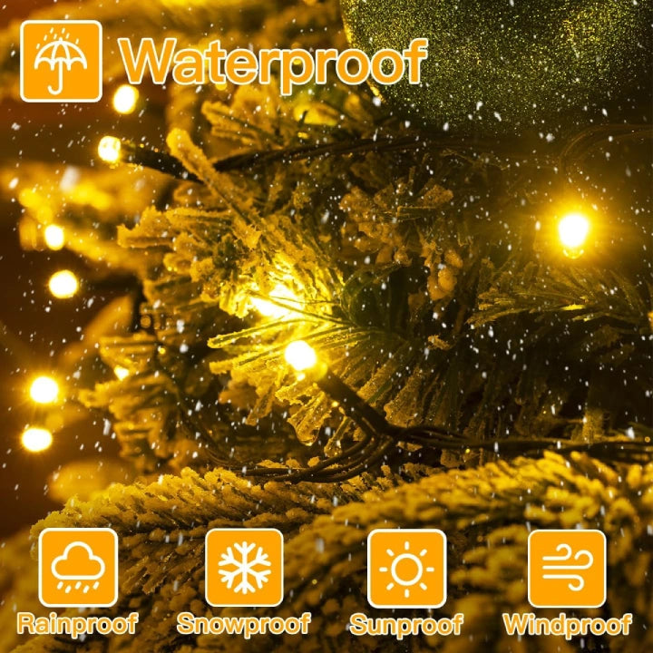 Ollny 200 LEDs 20m Christmas Garden String Lights (Warm White, Green Cable, Plug in, 8 Modes)