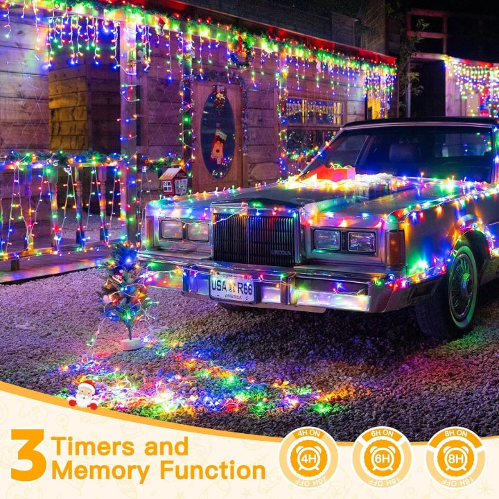 Ollny 600 LED 60m Multicolor Christmas Lights (Clear Cable, Plug in, 8 Modes)