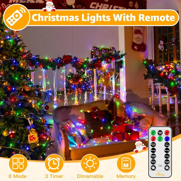 Ollny 600 LED 60m Multicolor Christmas Lights (Clear Cable, Plug in, 8 Modes)