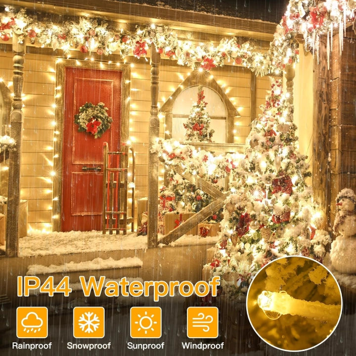 Ollny 300 LED 30m Warm White Christmas String Lights (Clear Cable, Plug in, 8 Modes)