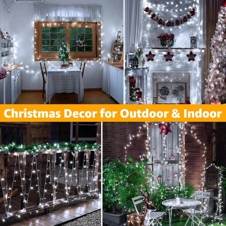 Ollny 600 LED 60m Cool White Christmas Lights (Clear Cable, Plug in, 8 Modes)