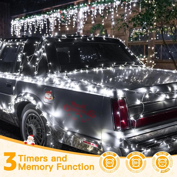 Ollny 600 LED 60m Cool White Christmas Lights (Clear Cable, Plug in, 8 Modes)