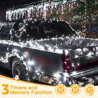 Ollny 600 LED 60m Cool White Christmas Lights (Clear Cable, Plug in, 8 Modes)