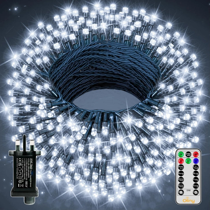 Ollny 400 LED 40m Cool White Christmas String Lights (Green Cable, Plug in, 8 Modes)