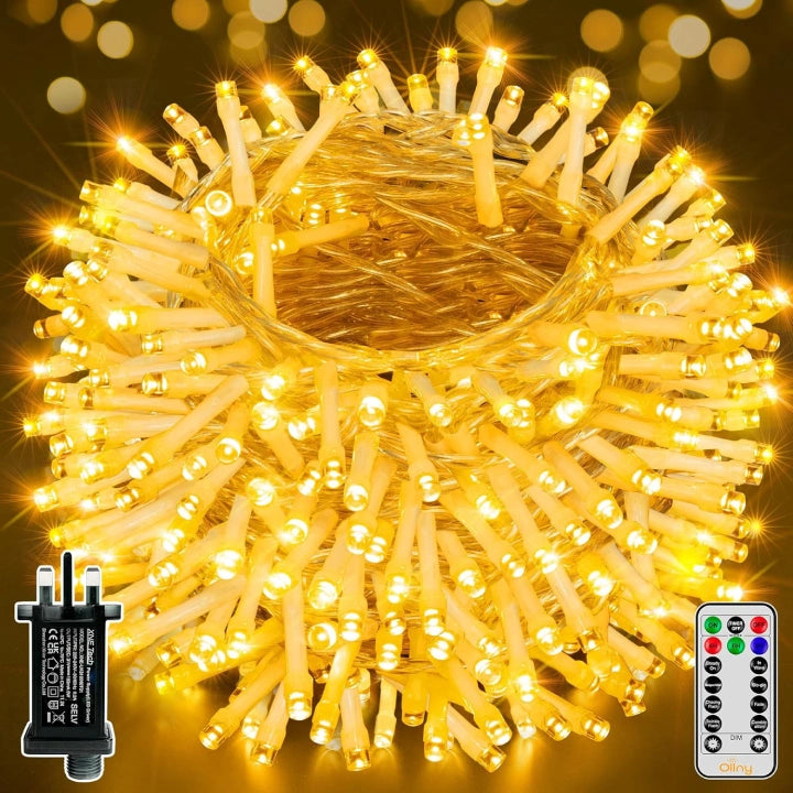 Ollny 400 LED 40m Warm White Christmas String Lights (Clear Cable, Plug in, 8 Modes)