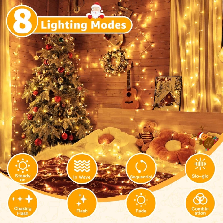 Ollny 400 LED 40m Warm White Christmas String Lights (Clear Cable, Plug in, 8 Modes)