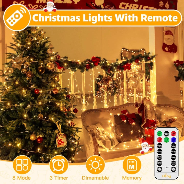 Ollny 400 LED 40m Warm White Christmas String Lights (Clear Cable, Plug in, 8 Modes)