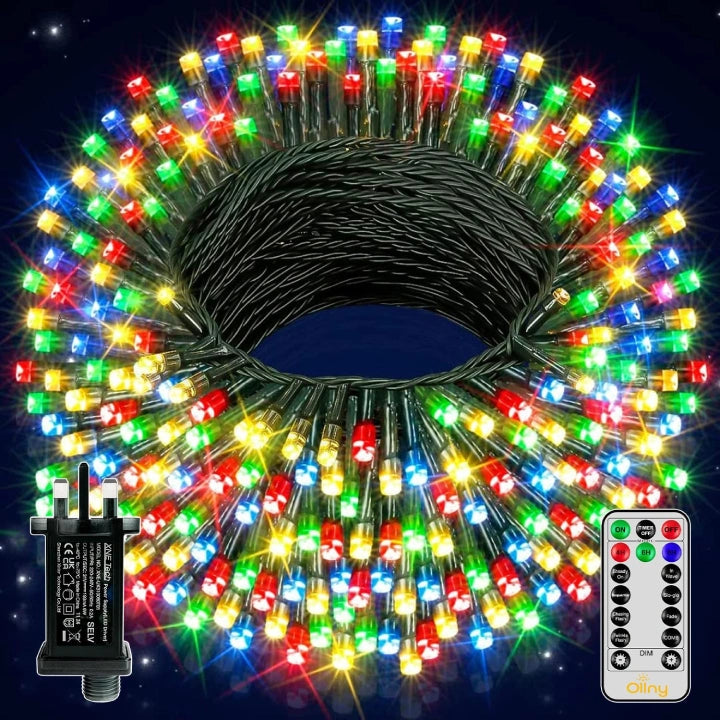 Ollny 400 LED 40m Multicolor Christmas String Lights (Green Cable, Plug in, 8 Modes)