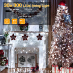 Ollny 300 LED 30m Cool White Christmas Lights (Clear Cable, Plug in, 8 Modes)