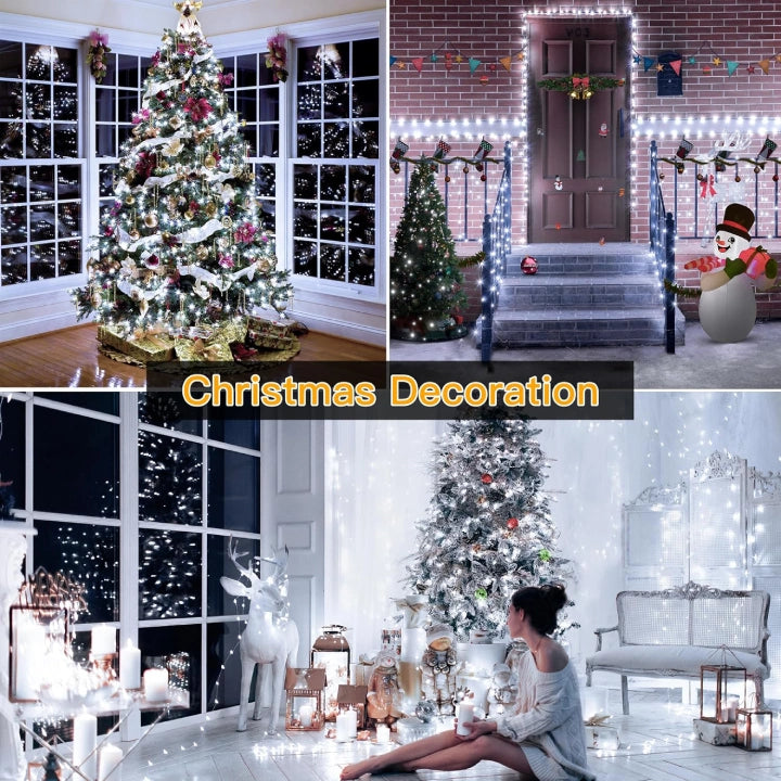 Ollny 300 LED 30m Cool White Christmas Lights (Clear Cable, Plug in, 8 Modes)