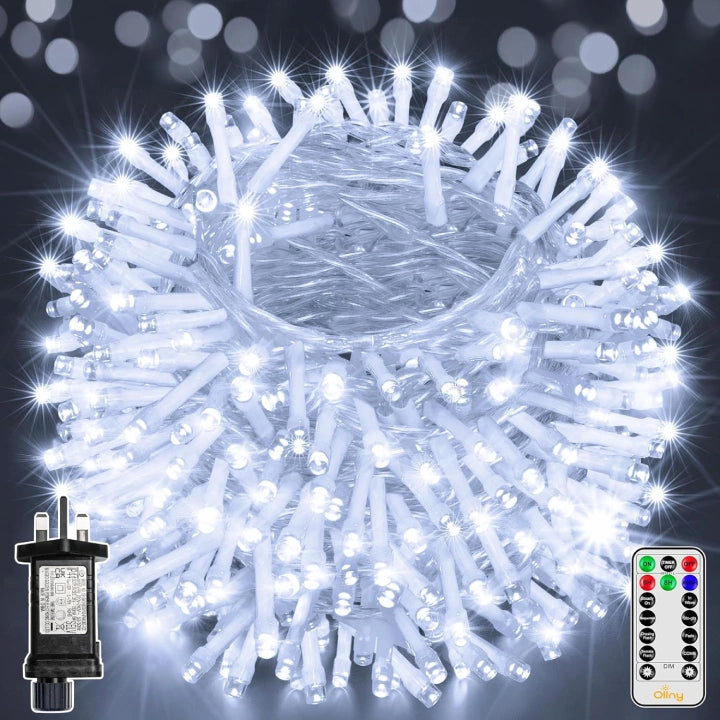 Ollny 400 LED 40m Cool White Christmas String Lights (Clear Cable, Plug in, 8 Modes)