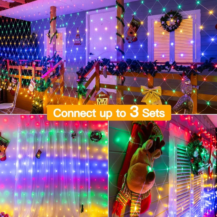 Ollny 200 LEDs 3m*2m IP67 Fairy Net Lights (Multi Color, Clear Wire, Plug in, 8 Modes)
