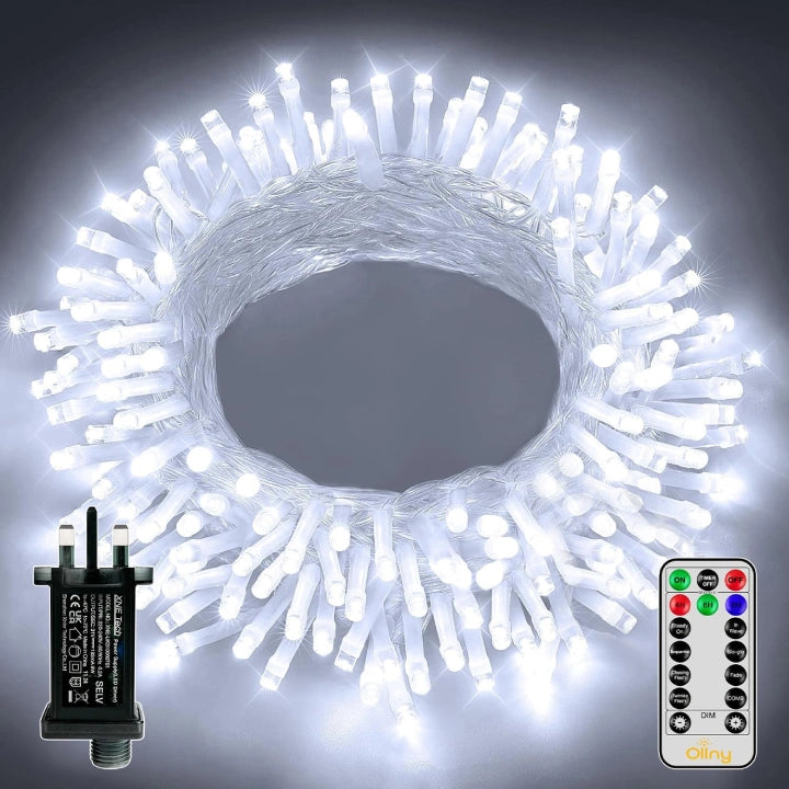 Ollny 100 LED 10m Cool White Fairy Lights (Cool White, Memory Function, 8 Modes, IP44 Waterproof)