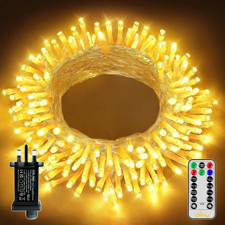 Ollny 100 LEDs 10m Warm White Fairy Lights (Warm White, Memory Function, 8 Modes, IP44 Waterproof)
