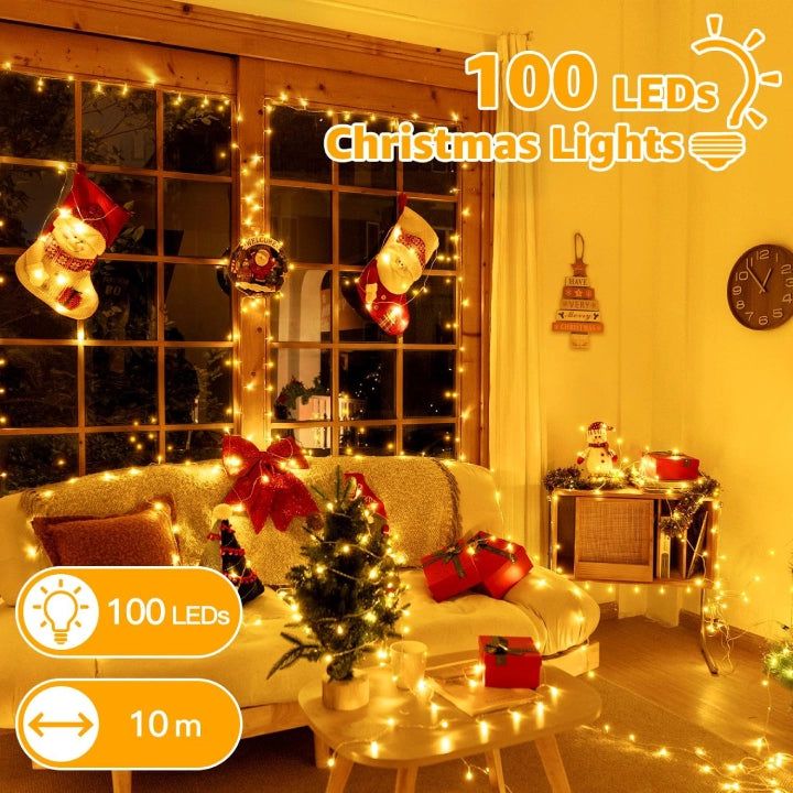 Ollny 100 LEDs 10m Warm White Fairy Lights (Warm White, Memory Function, 8 Modes, IP44 Waterproof)