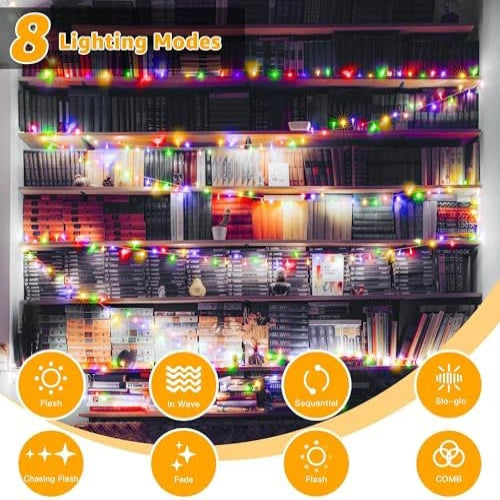 Ollny 100 LED 10m Multicolor Christmas String Lights ( Clear Cable, Plug in, 8 Modes)