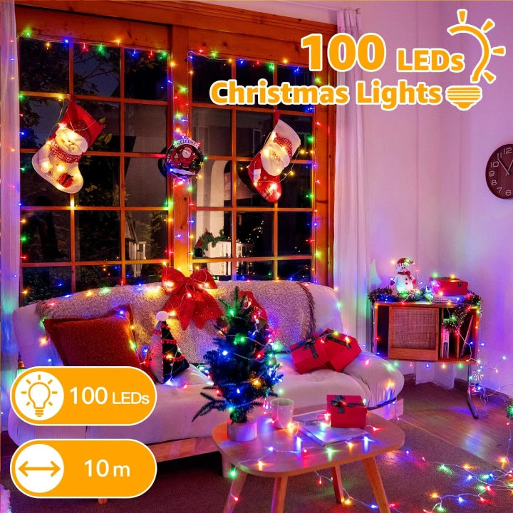 Ollny 100 LED 10m Multicolor Christmas String Lights ( Clear Cable, Plug in, 8 Modes)