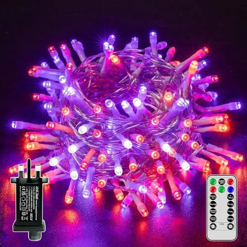 100 LEDs 10m Halloween String Lights (Purple + Orange, Clear Cable, 8 Modes)