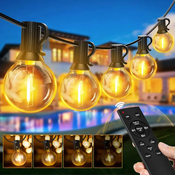 Ollny G40 Outdoor Festoon Lights 10m (15+1 Bulbs, Connectable, IP45 Waterproof, 2700k)