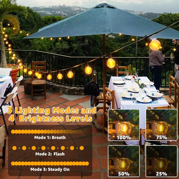 Ollny G40 Outdoor Festoon Lights for Garden, Party, Pergola 20m (30+2 Bulbs, Connectable, IP45 Waterproof, 2700k)