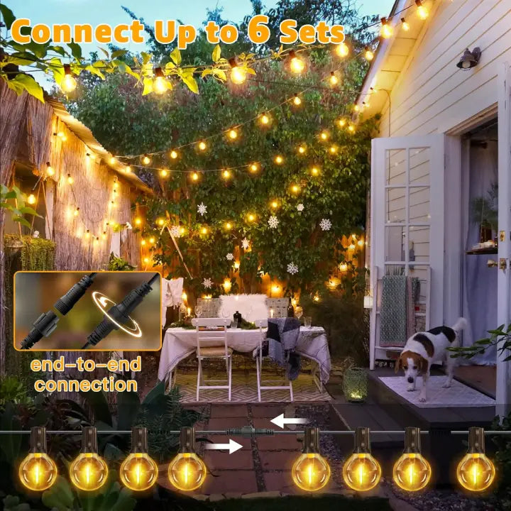 Ollny G40 Outdoor Festoon Lights 10m (15+1 Bulbs, Connectable, IP45 Waterproof, 2700k)