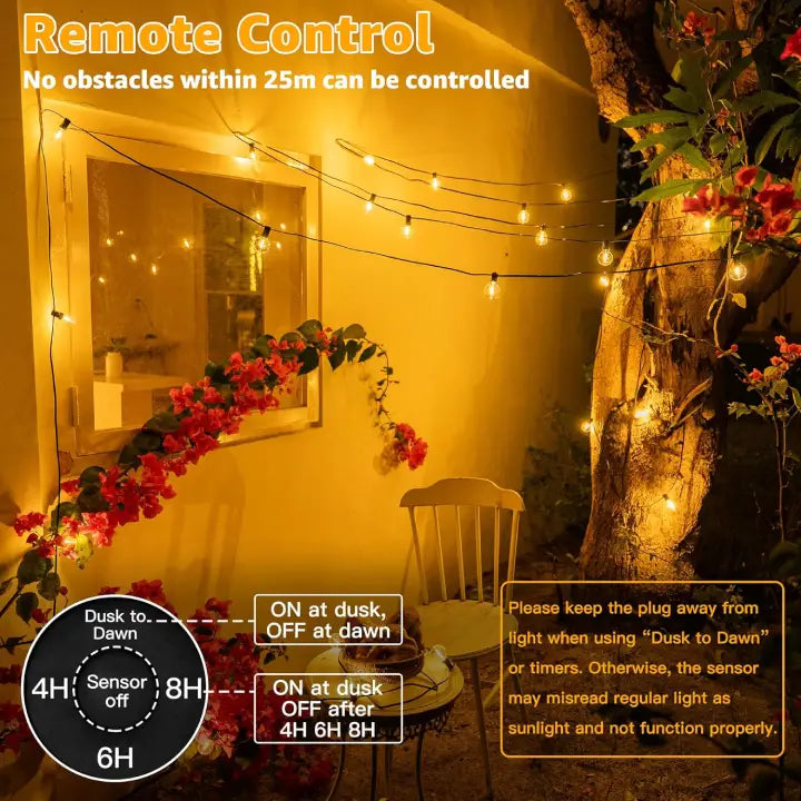 Ollny G40 Outdoor Festoon Lights for Garden, Party, Pergola 20m (30+2 Bulbs, Connectable, IP45 Waterproof, 2700k)