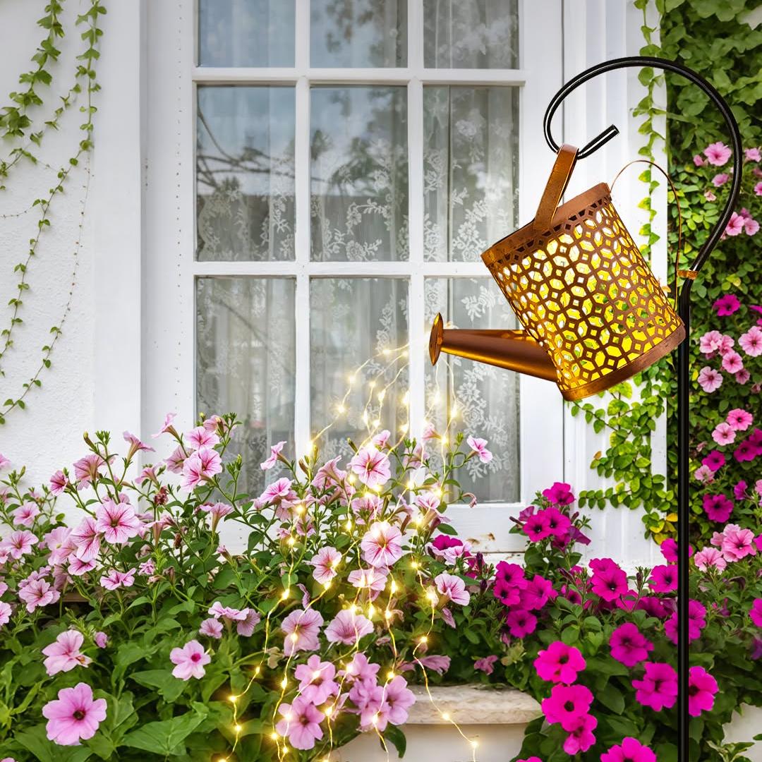 Ollny Beehive Solar Watering Can with Cascading Lights for Outdoor, Yard, Patio, Lawn(Warm White, IP65 Waterproof, 2 Modes)