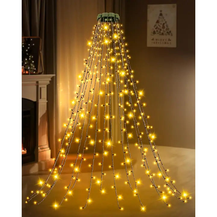 Ollny 250 LEDs 2.5m*10 Strands Warm White Christmas Tree Lights (Green Cable, USB, IP44 Waterproof)