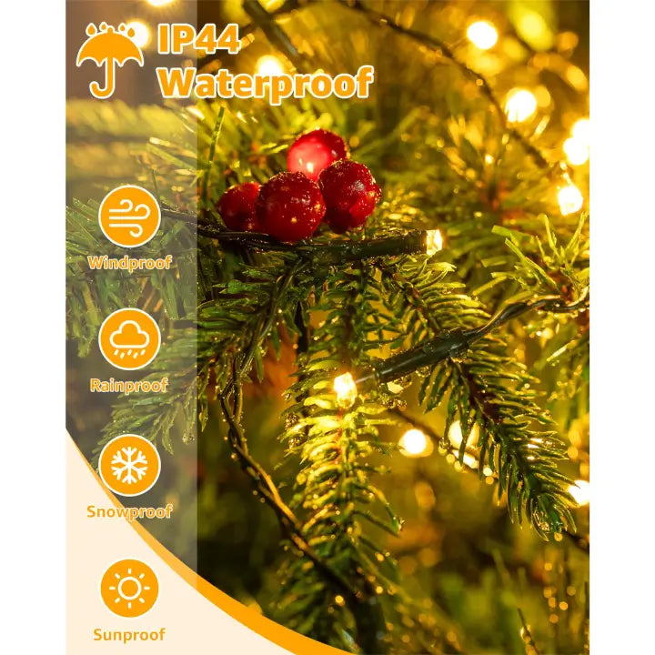 Ollny 250 LEDs 2.5m*10 Strands Warm White Christmas Tree Lights (Green Cable, USB, IP44 Waterproof)
