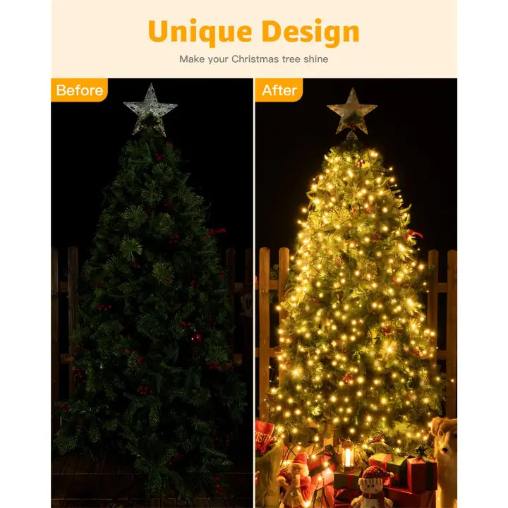 Ollny 250 LEDs 2.5m*10 Strands Warm White Christmas Tree Lights (Green Cable, USB, IP44 Waterproof)
