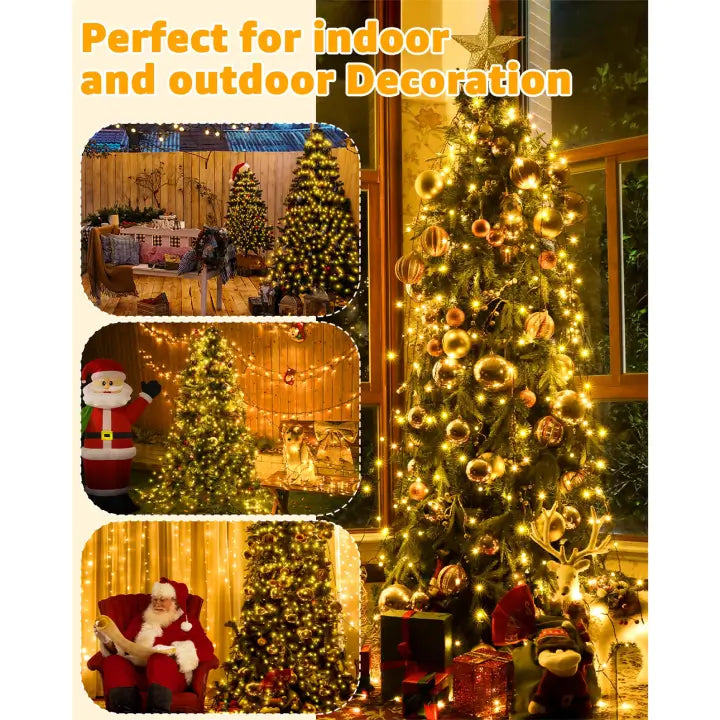 Ollny 250 LEDs 2.5m*10 Strands Warm White Christmas Tree Lights (Green Cable, USB, IP44 Waterproof)
