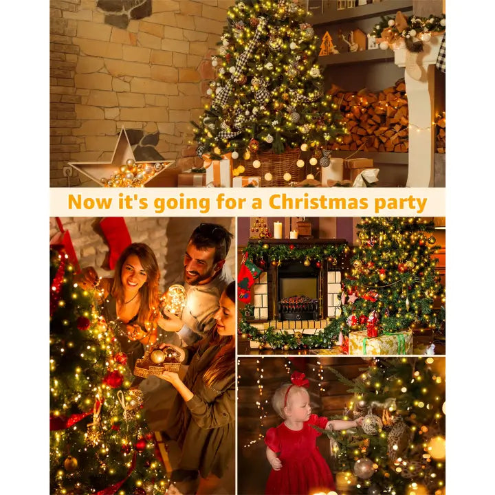 Ollny 250 LEDs 2.5m*10 Strands Warm White Christmas Tree Lights (Green Cable, USB, IP44 Waterproof)