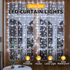 Ollny 300 LED 3m*3m USB Curtain Fairy Lights With Hooks Cool White