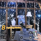 Ollny 300 LEDs 3m*3m Christmas Curtain Fairy Lights (Cool White, Clear Cable, Plug in, 8 Modes)