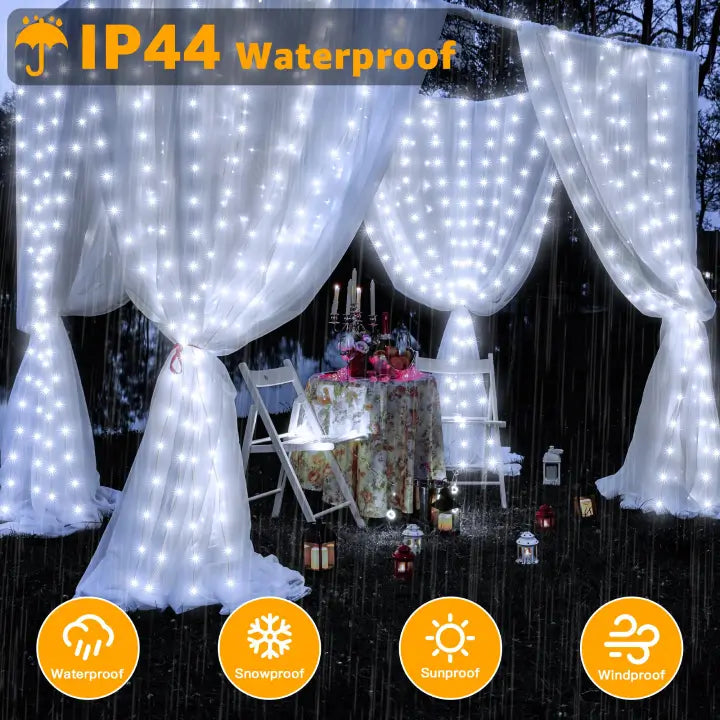 Ollny 300 LED 3m*3m USB Curtain Fairy Lights With Hooks Cool White