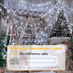 Ollny 100 LED Cool White Battery Operated Christmas Fairy Lights (Clear Cable, IP44 Waterproof)
