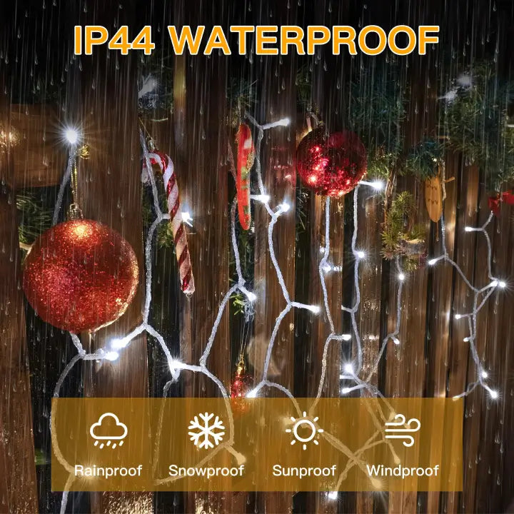 Ollny 100 LED Cool White Battery Operated Christmas Fairy Lights (Clear Cable, IP44 Waterproof)
